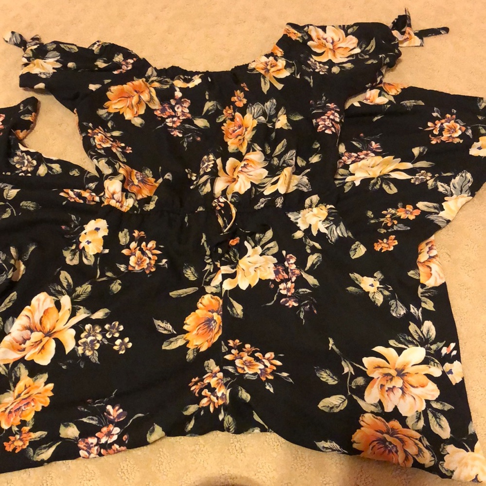 Black floral off shoulder jump suit